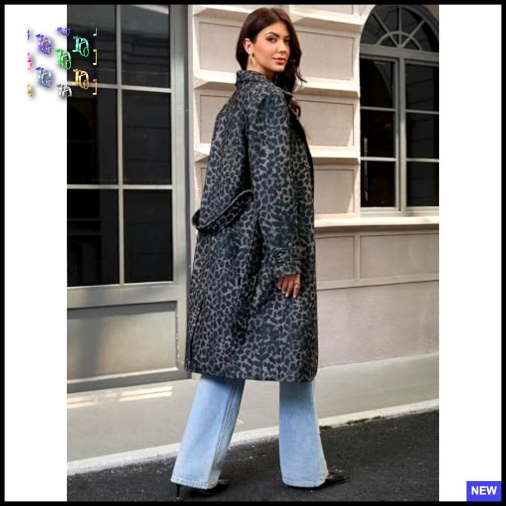 Double-Breasted Belted Overcoat Elegant Classic Wool-Like Pea Coat Fall Winter - Picture 3 of 7